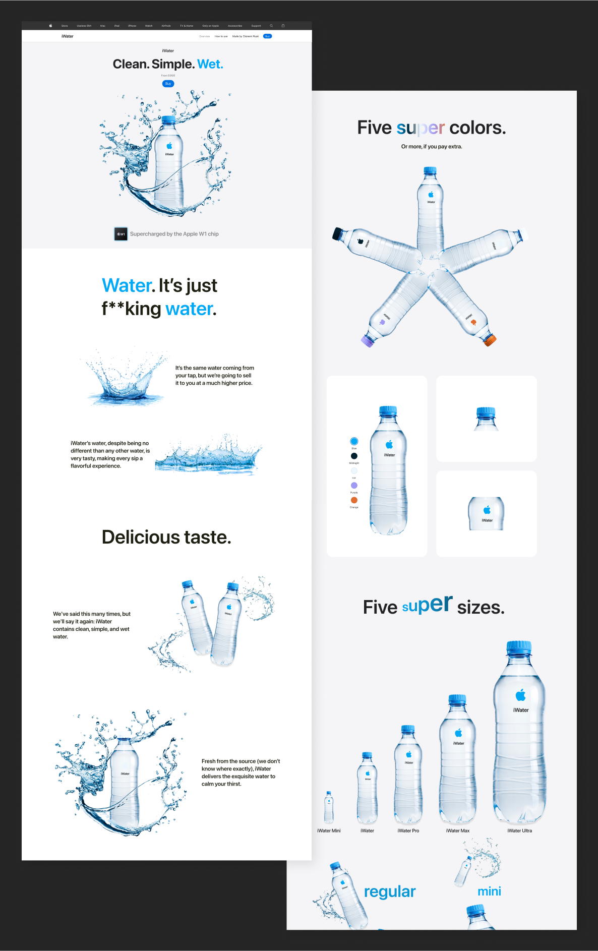 Two pages showing the iWater website