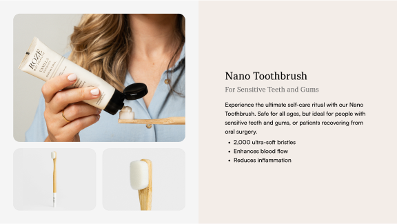 A pitch deck slide with several images of the nano toothbrush product